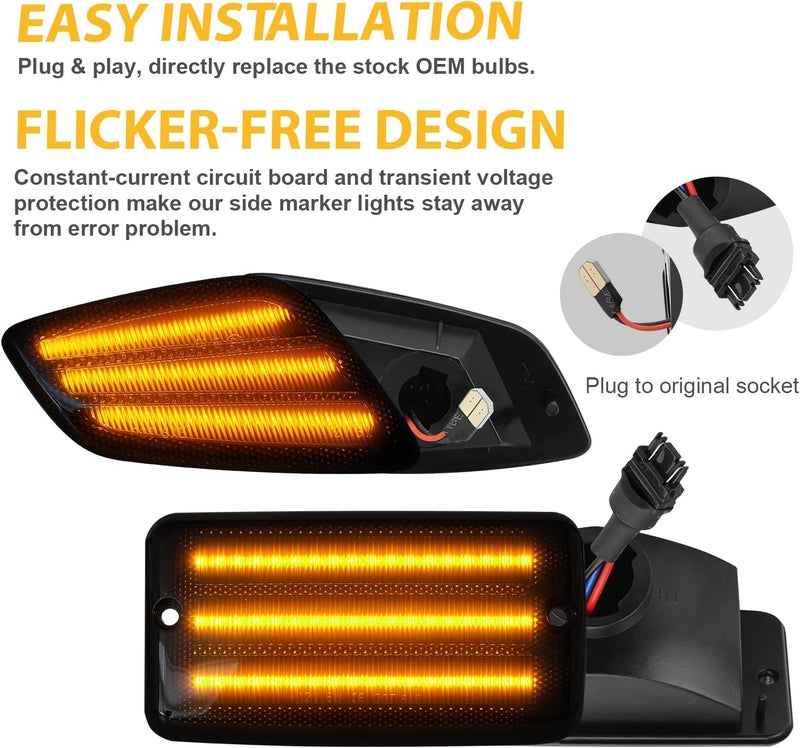 Best View LED Side Marker Lights for 1997-2006 Jeep Wrangler TJ: 4PCS Smoked Lens Bumper Turn Signal Light Dynamic Amber Signal Light, LED Side Marker Assembly, Fender Corner Lights - Image 4